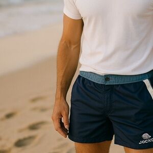 JOCKO Blue Retro Stripe Swim Surf Trunks Board Shorts, Size 30